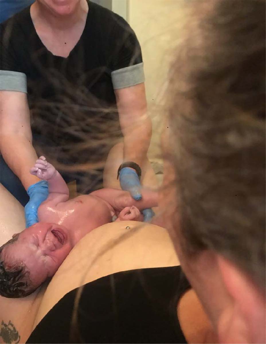 Joyce brings Cheryl's new baby up to her belly